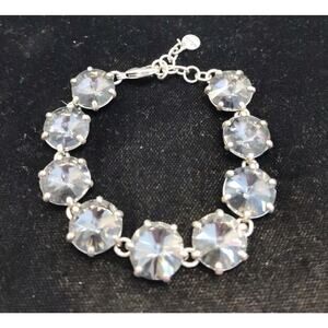 Stella & Dot Gray Crystal Bracelet 7-8 Inch Long 14mm Round Stones